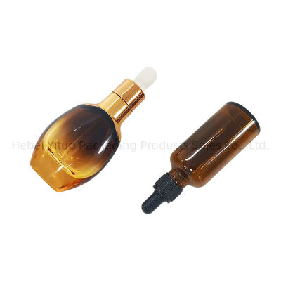 Glass bottle of essential oil featuring rose gold cap ideal for packaging natural fragrances therapeutic oils and cosmetic blends in containers